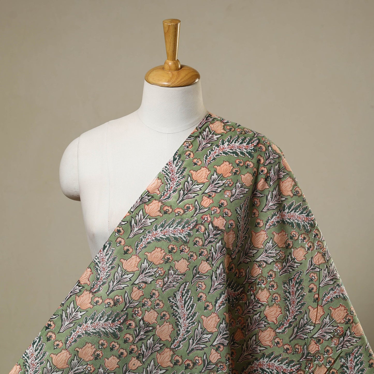  Green Block Print Cotton Sanganeri Fabric