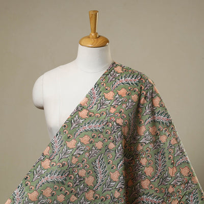  Green Block Print Cotton Sanganeri Fabric