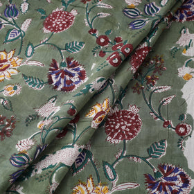 Green Block Print Cotton Sanganeri Fabric