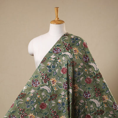 Green Block Print Cotton Sanganeri Fabric