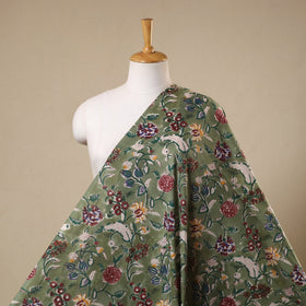 Green Block Print Cotton Sanganeri Fabric