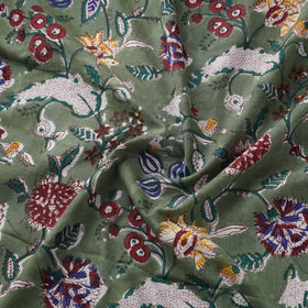 Green Block Print Cotton Sanganeri Fabric