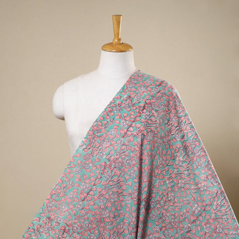 Green Block Print Cotton Sanganeri Fabric