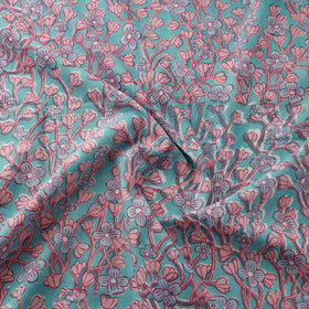 Green Block Print Cotton Sanganeri Fabric