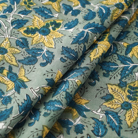  Green Block Print Cotton Sanganeri Fabric