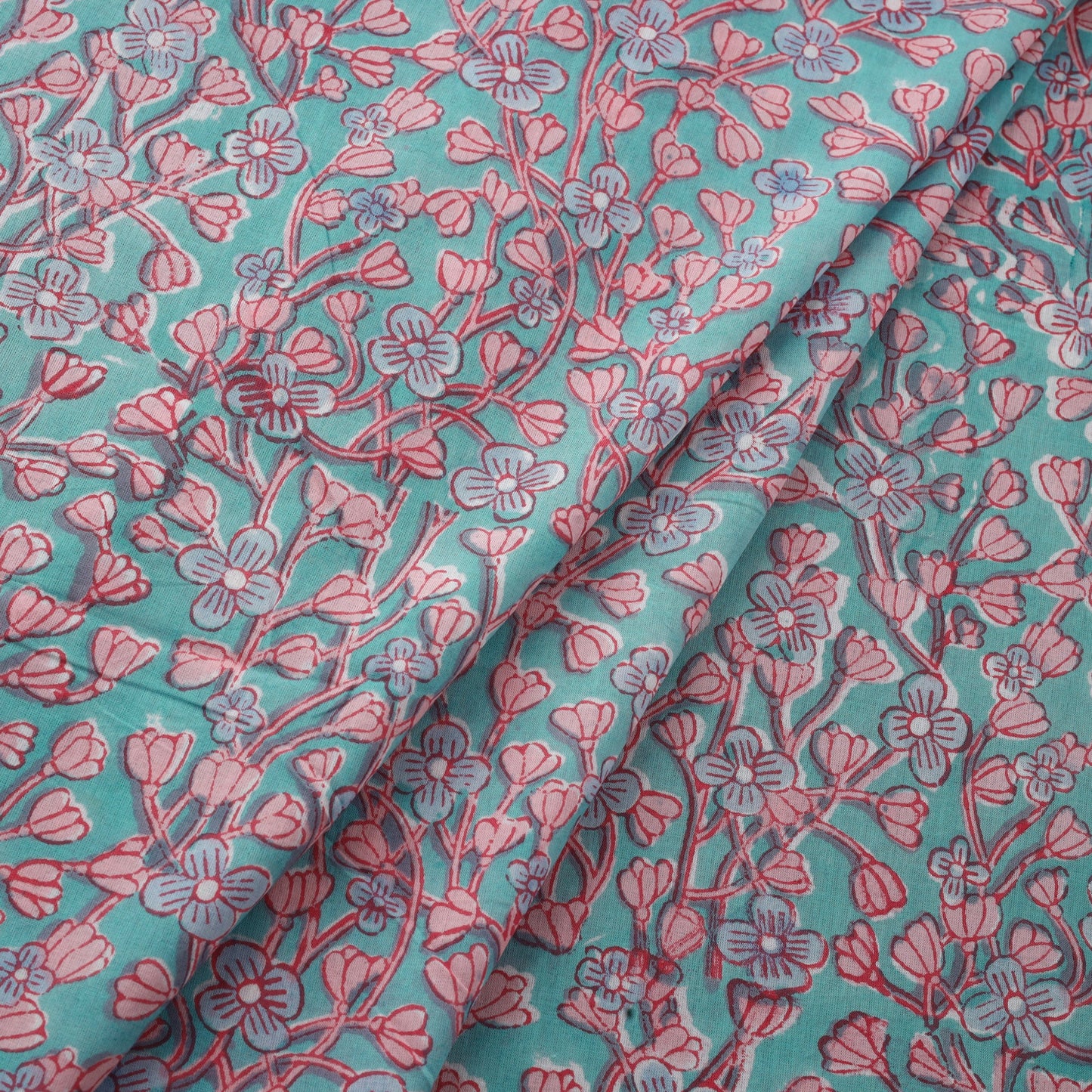 Green Block Print Cotton Sanganeri Fabric