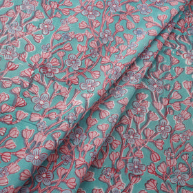 Green Block Print Cotton Sanganeri Fabric