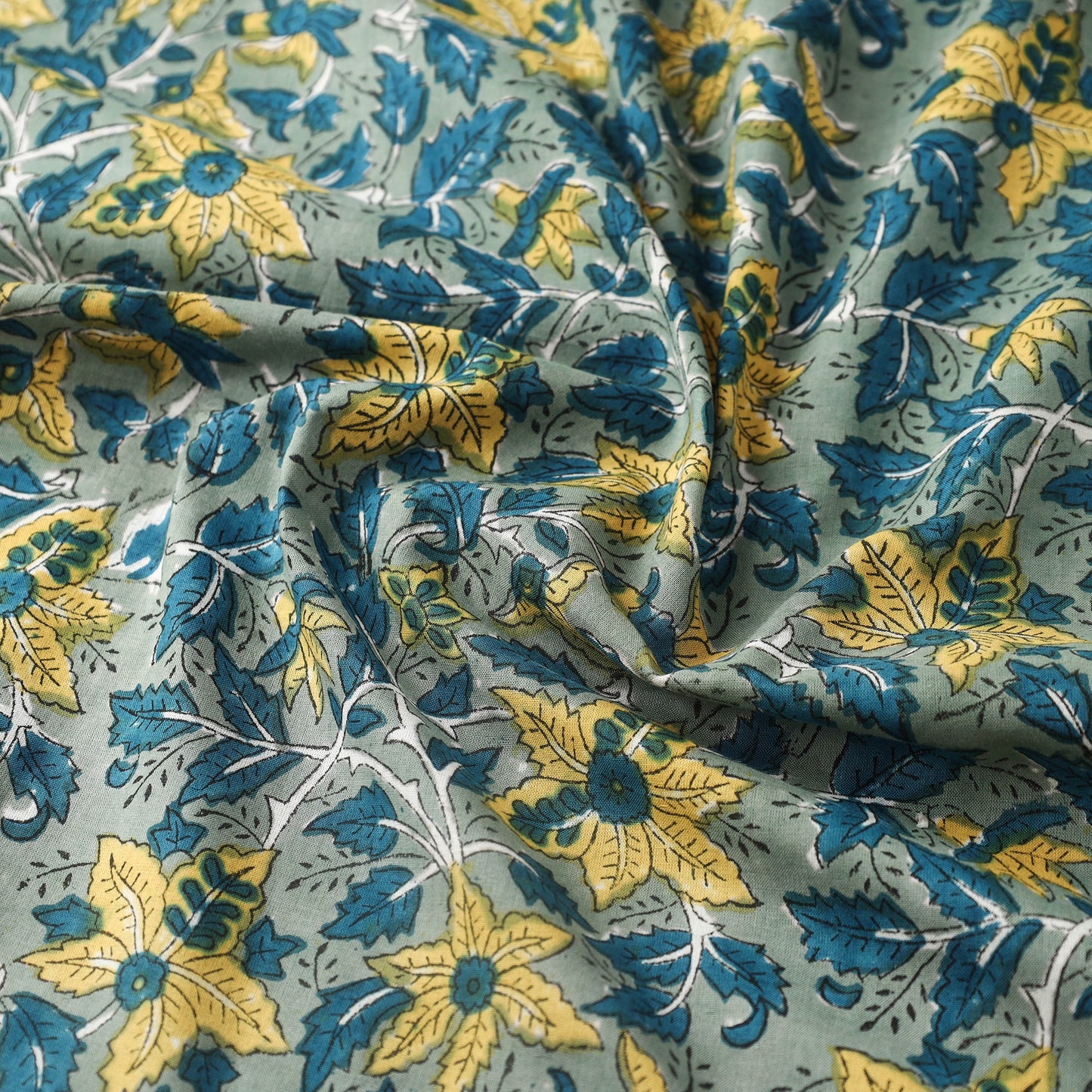  Green Block Print Cotton Sanganeri Fabric