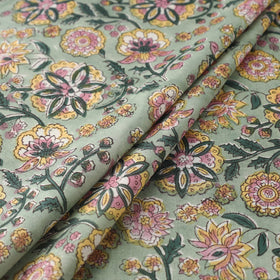  Green Block Print Cotton Sanganeri Fabric