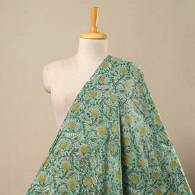 Green Block Print Cotton Sanganeri Fabric
