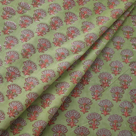 Green Block Print Cotton Sanganeri Fabric