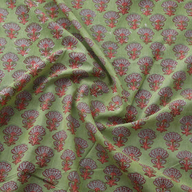 Green Block Print Cotton Sanganeri Fabric