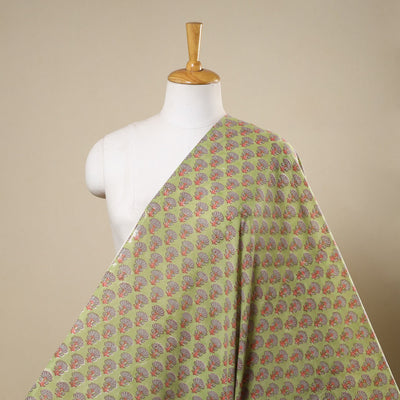 Green Block Print Cotton Sanganeri Fabric