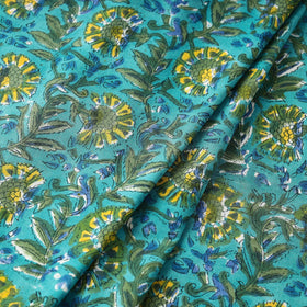 Green Block Print Cotton Sanganeri Fabric
