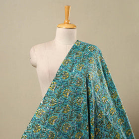 Green Block Print Cotton Sanganeri Fabric