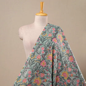 Green Block Print Cotton Sanganeri Fabric