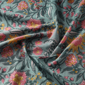 Green Block Print Cotton Sanganeri Fabric