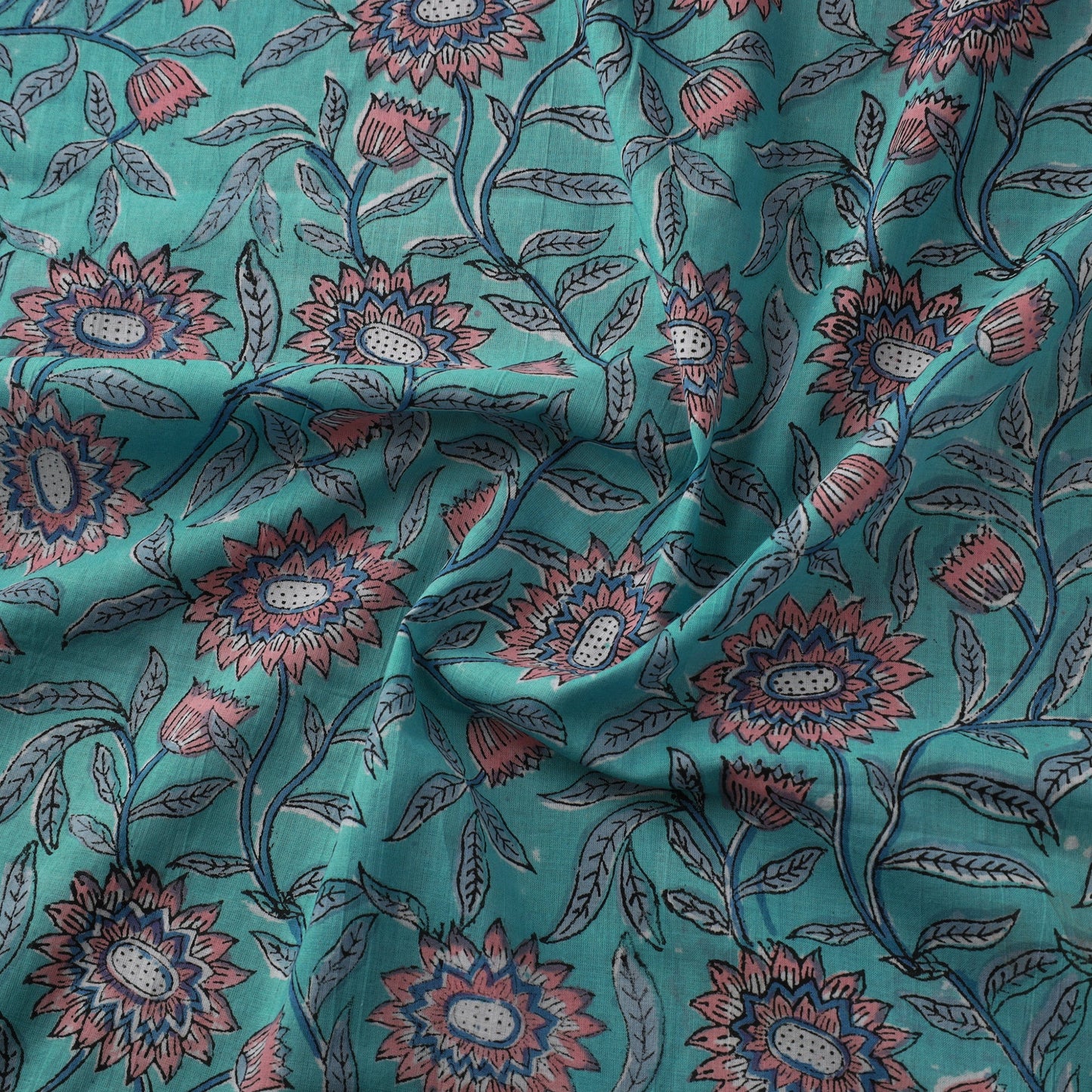 Green Block Print Cotton Sanganeri Fabric
