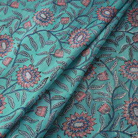 Green Block Print Cotton Sanganeri Fabric