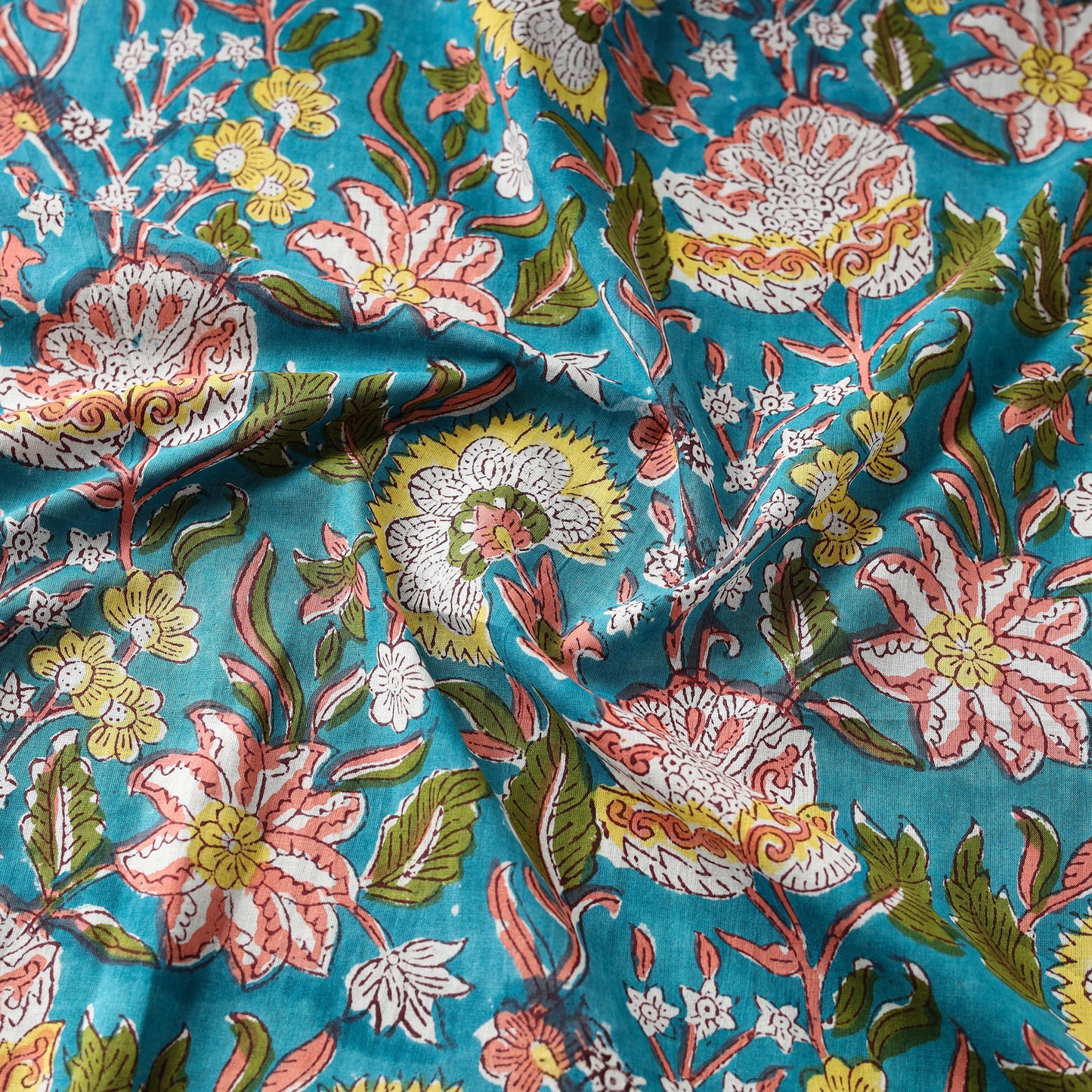 Green Block Print Cotton Sanganeri Fabric