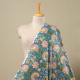 Green Block Print Cotton Sanganeri Fabric
