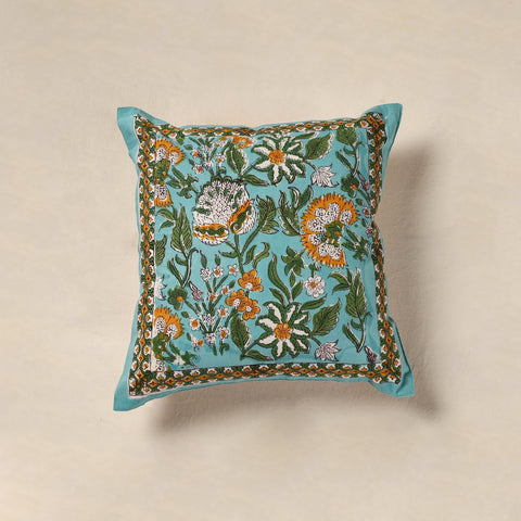Green - cotton sanganeri floral cushion cover (16 x 16 in)