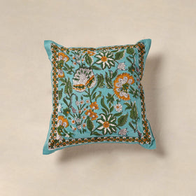Green - cotton sanganeri floral cushion cover (16 x 16 in)