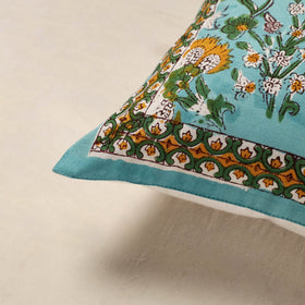 Green - cotton sanganeri floral cushion cover (16 x 16 in)