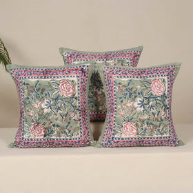 Green - cotton sanganeri floral cushion cover (set of 5) 23