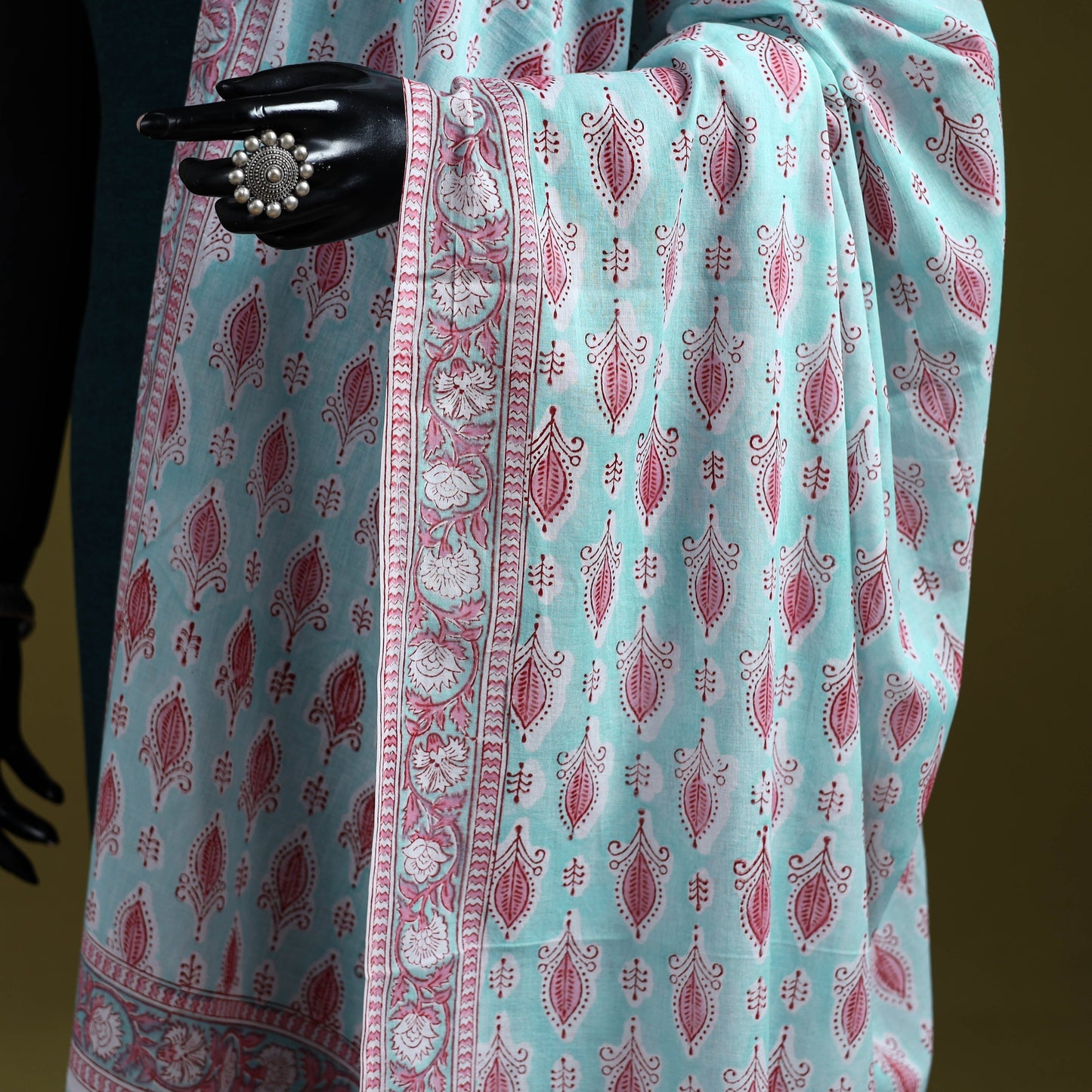 Cotton sanganeri floral dupatta 32 - handcrafted