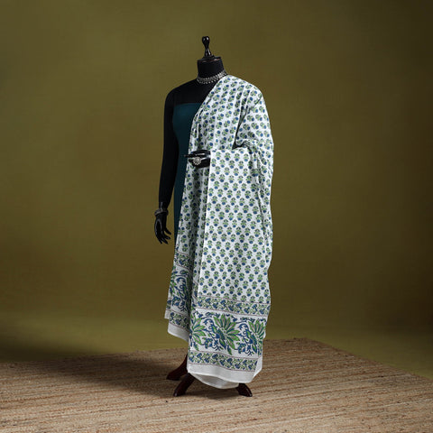 Cotton sanganeri floral dupatta 35 - handcrafted