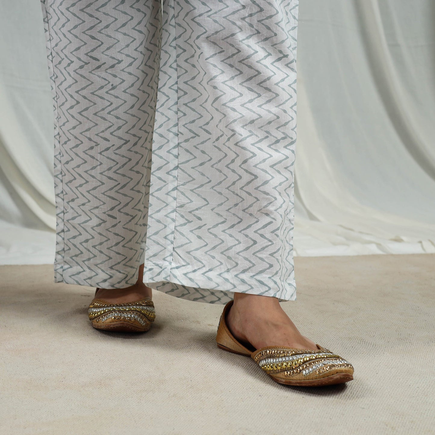 Green Block Print Cotton Sanganeri Kurta Set