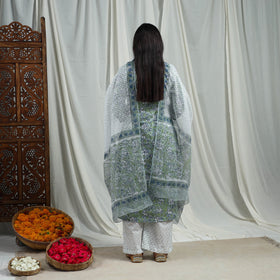 Green Block Print Cotton Sanganeri Kurta Set