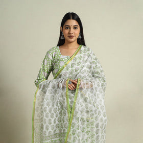  Block Print Cotton Green Sanganeri Kurta Set