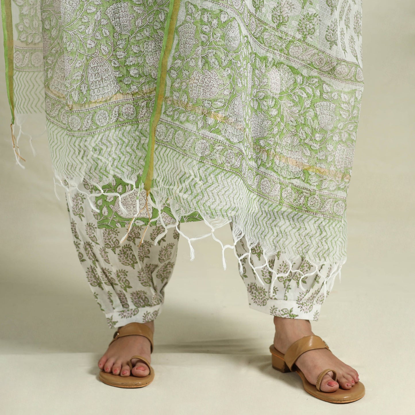  Block Print Cotton Green Sanganeri Kurta Set