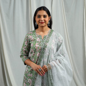 Buy Green Block Print Cotton Sanganeri Kurta Set
