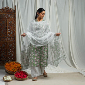 Buy Green Block Print Cotton Sanganeri Kurta Set