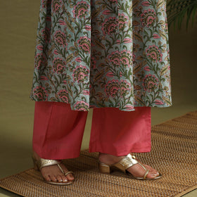  Green Block Print Cotton Sanganeri Kurta Set (Set of 3)