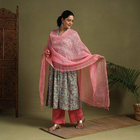  Green Block Print Cotton Sanganeri Kurta Set (Set of 3)