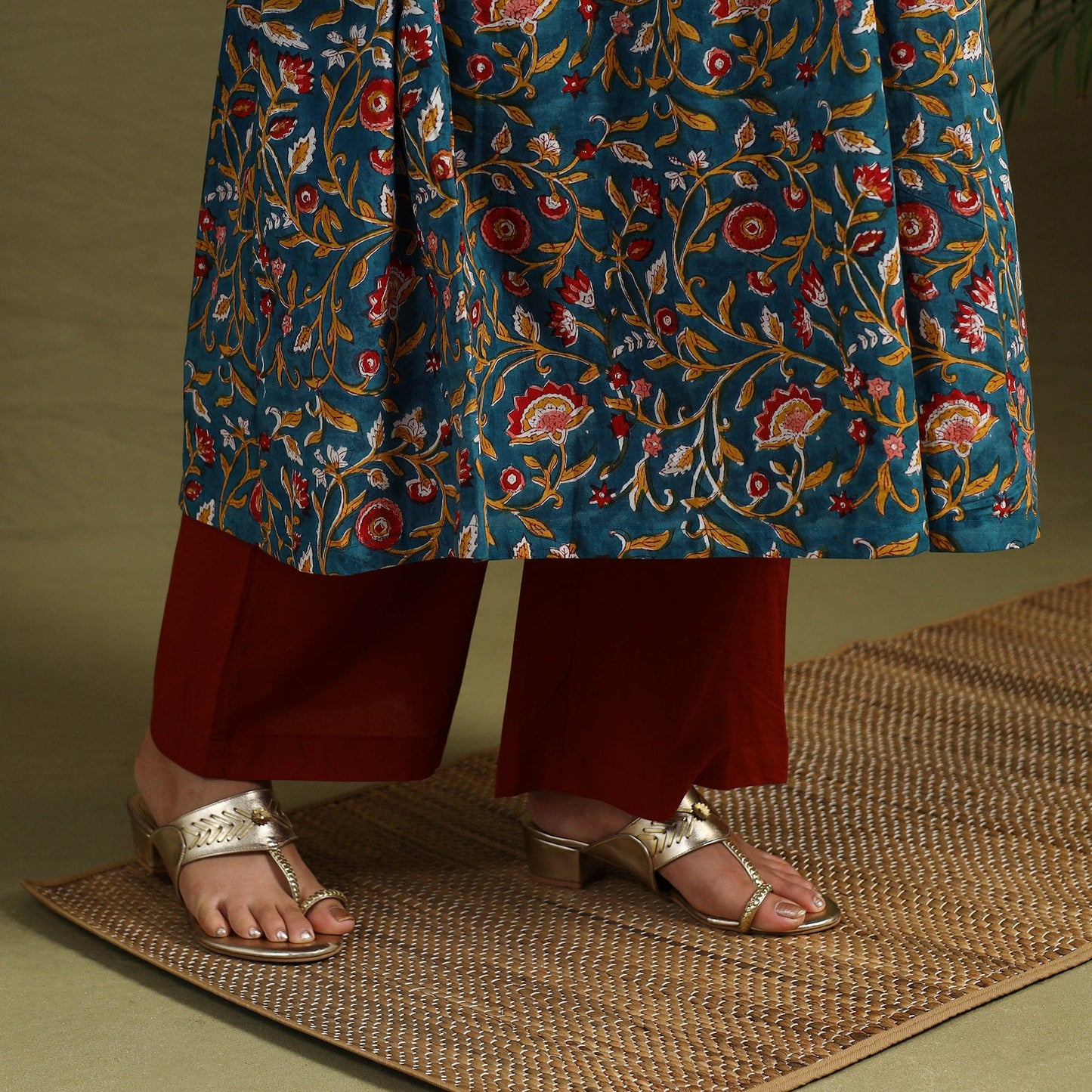 Green - cotton sanganeri kurta set (set of 3) 07