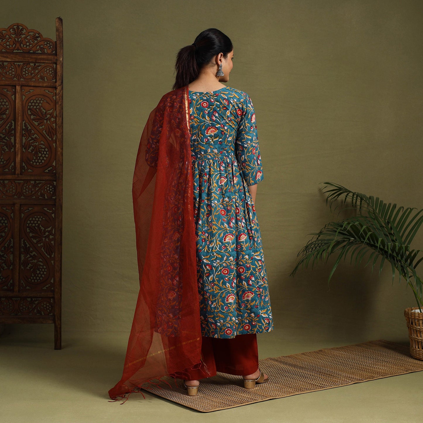 Green - cotton sanganeri kurta set (set of 3) 07