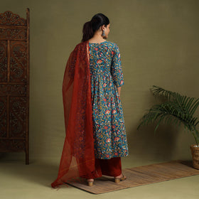 Green - cotton sanganeri kurta set (set of 3) 07