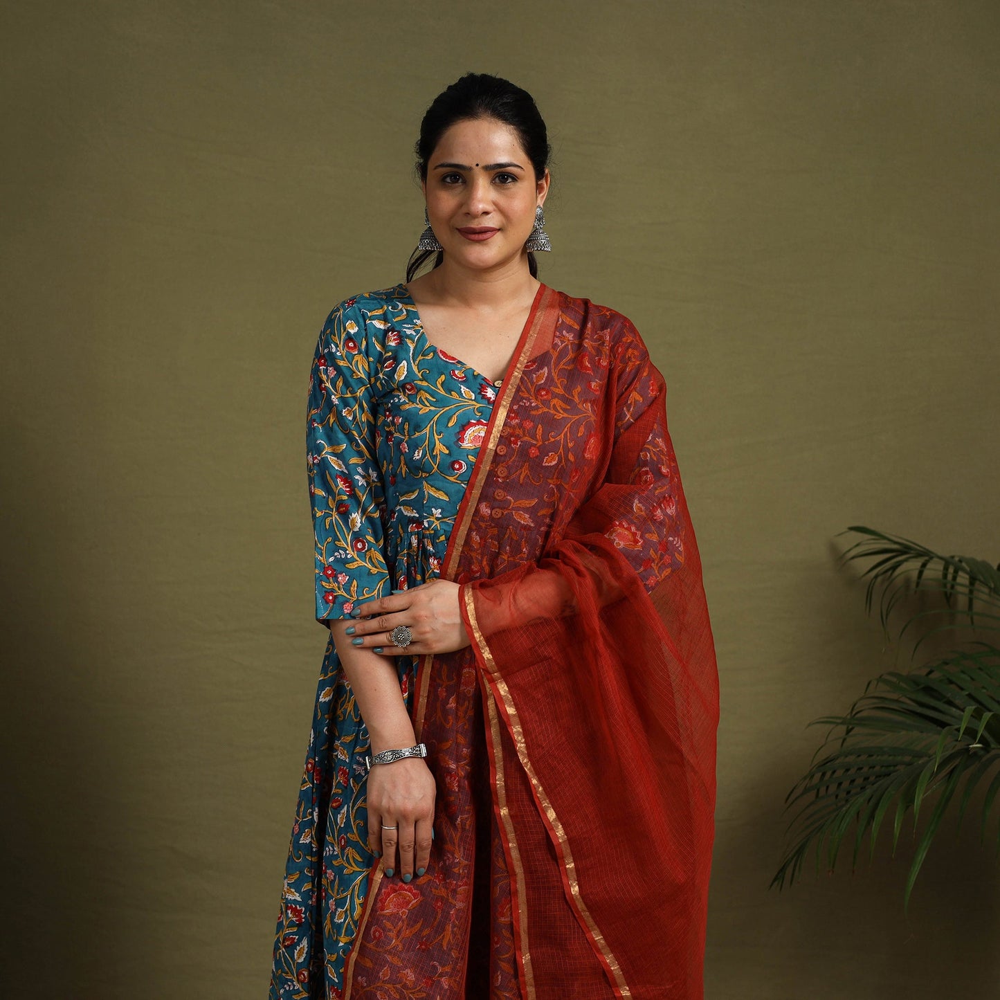 Green - cotton sanganeri kurta set (set of 3) 07