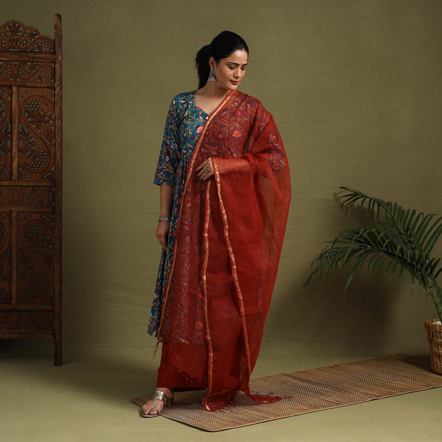 Green - cotton sanganeri kurta set (set of 3) 07