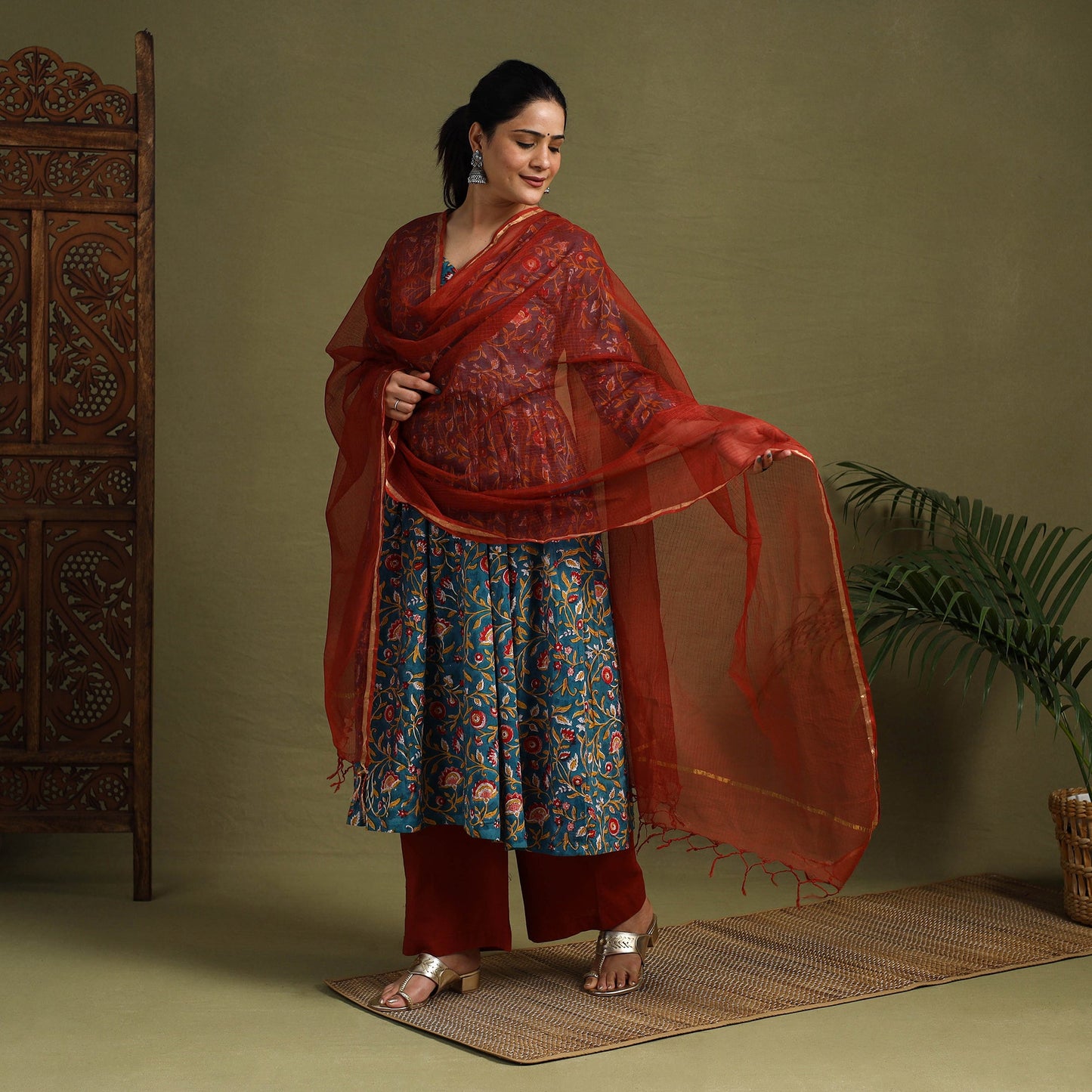 Green - cotton sanganeri kurta set (set of 3) 07