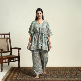  Cotton Green Sanganeri Block Print Night Suit Set 