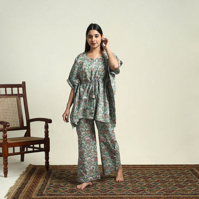  Cotton Green Sanganeri Block Print Night Suit Set 