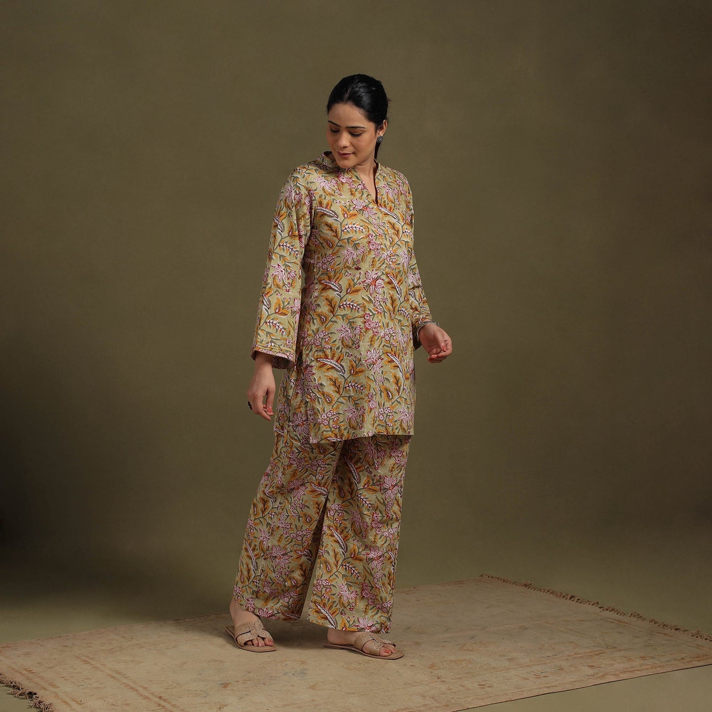 Green Cotton Sanganeri Block Print Co-Ord Set