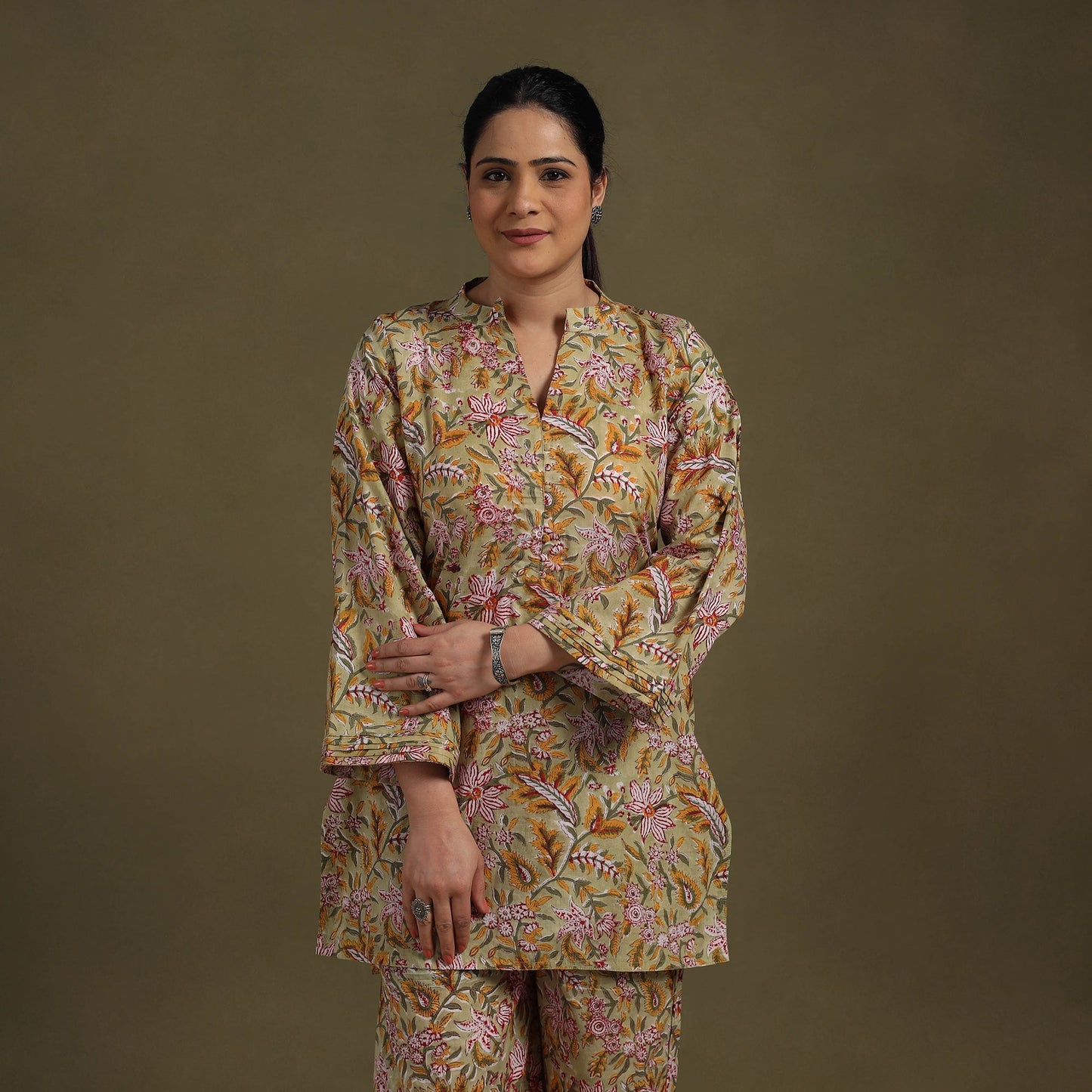 Green Cotton Sanganeri Block Print Co-Ord Set