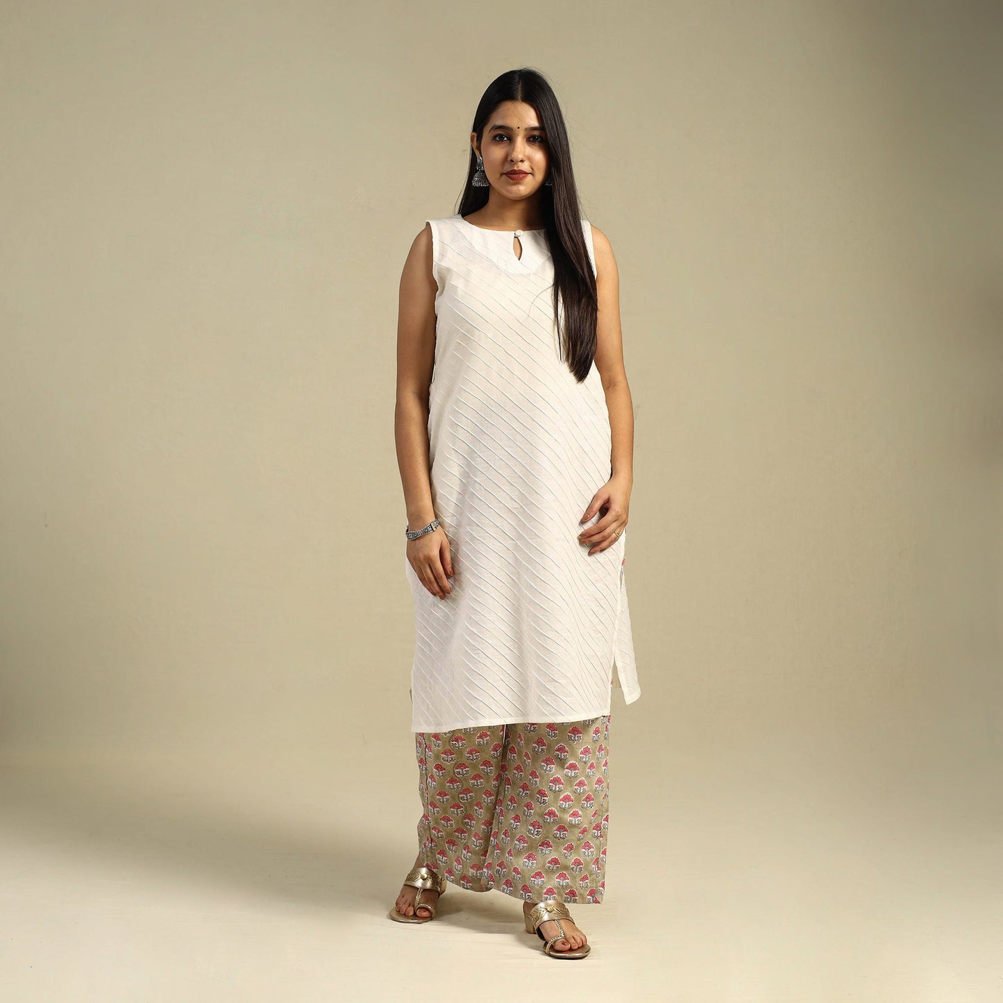 Green Block Print Cotton Sanganeri Palazzo 